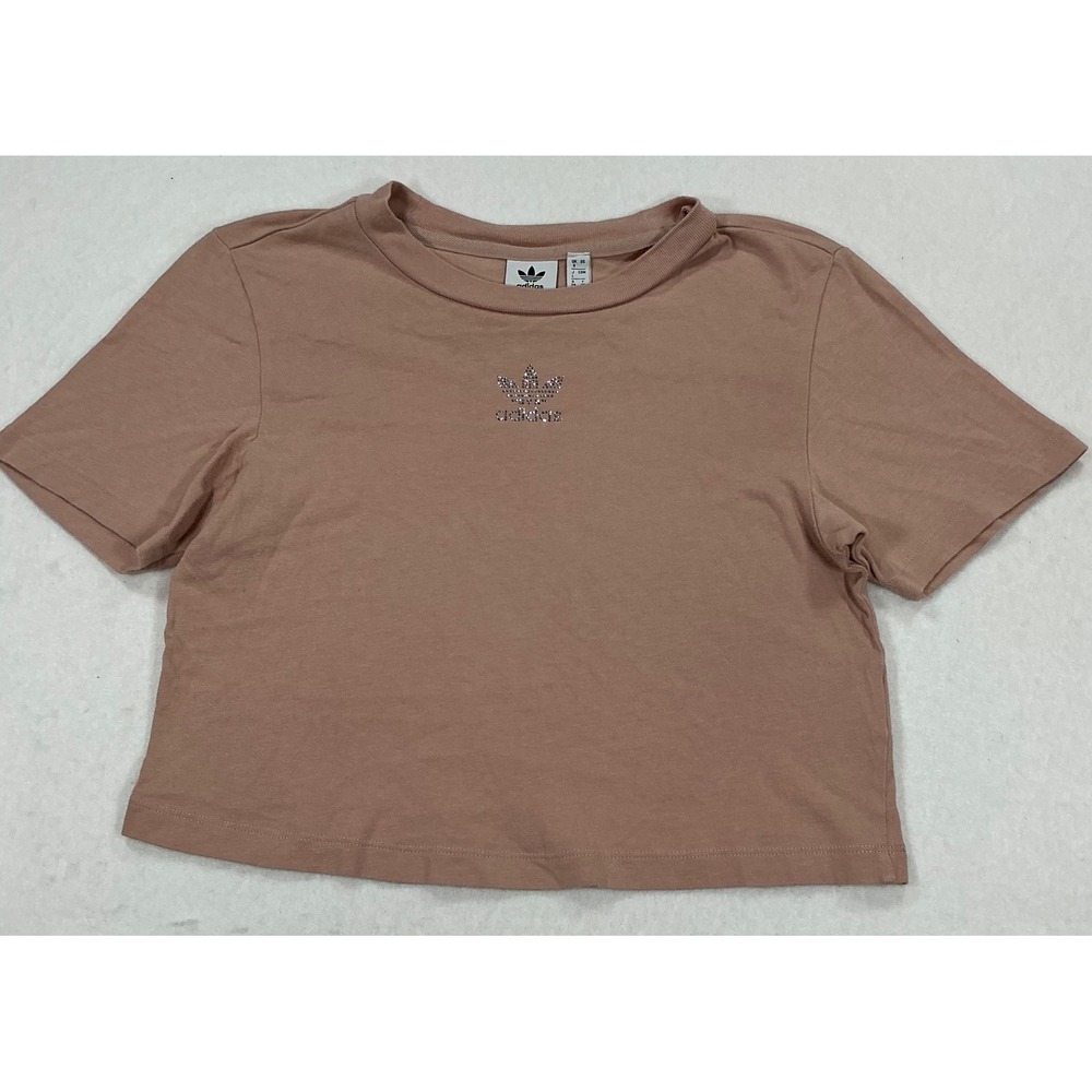 Adidas Originals Womens Rhinestone Trefoil Logo Crop Top Mauve Pink Tee US S